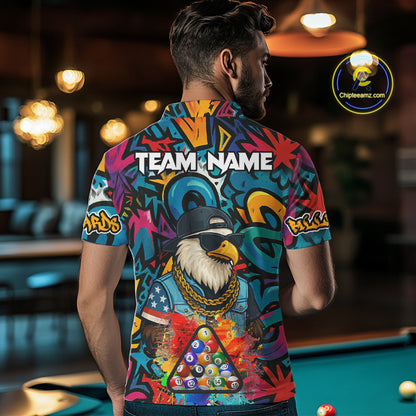 Funny Eagle Colorful Graffiti 8 Ball Billiard Shirt For Men Custom Billiard Jersey Pool Team Shirt TDM5782