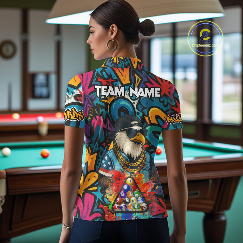 Funny Eagle Colorful Graffiti 8 Ball Billiard Shirt For Women Custom Billiard Jersey Pool Team Shirt TDM5782