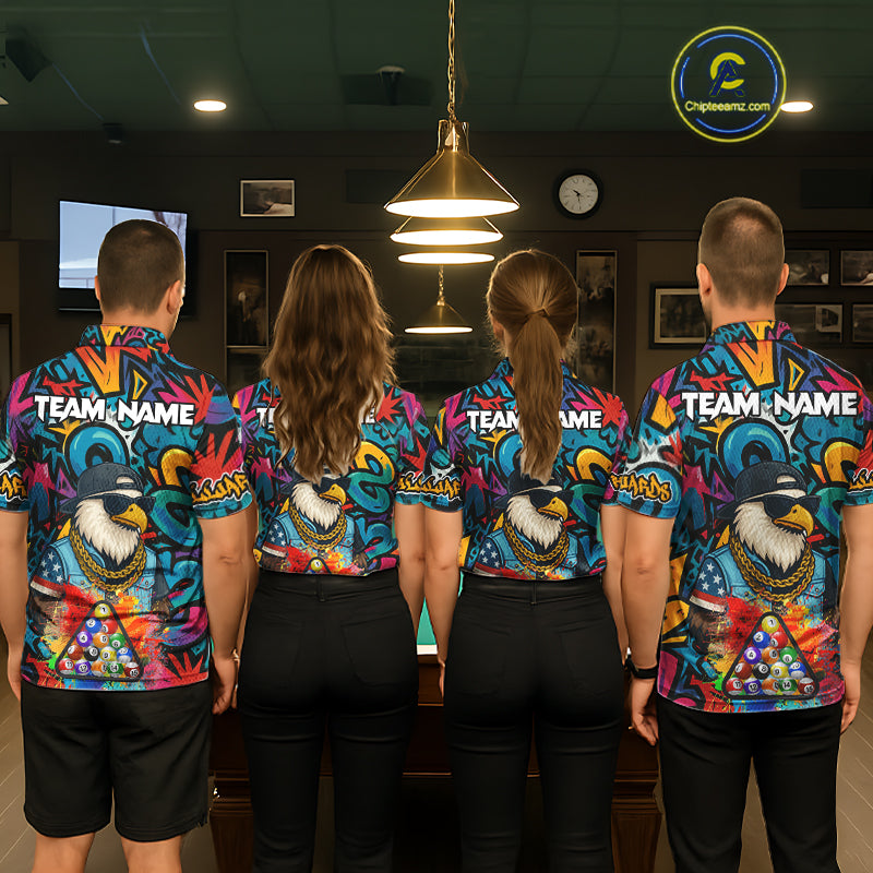 Funny Eagle Colorful Graffiti 8 Ball Billiard Shirt For Women Custom Billiard Jersey Pool Team Shirt TDM5782