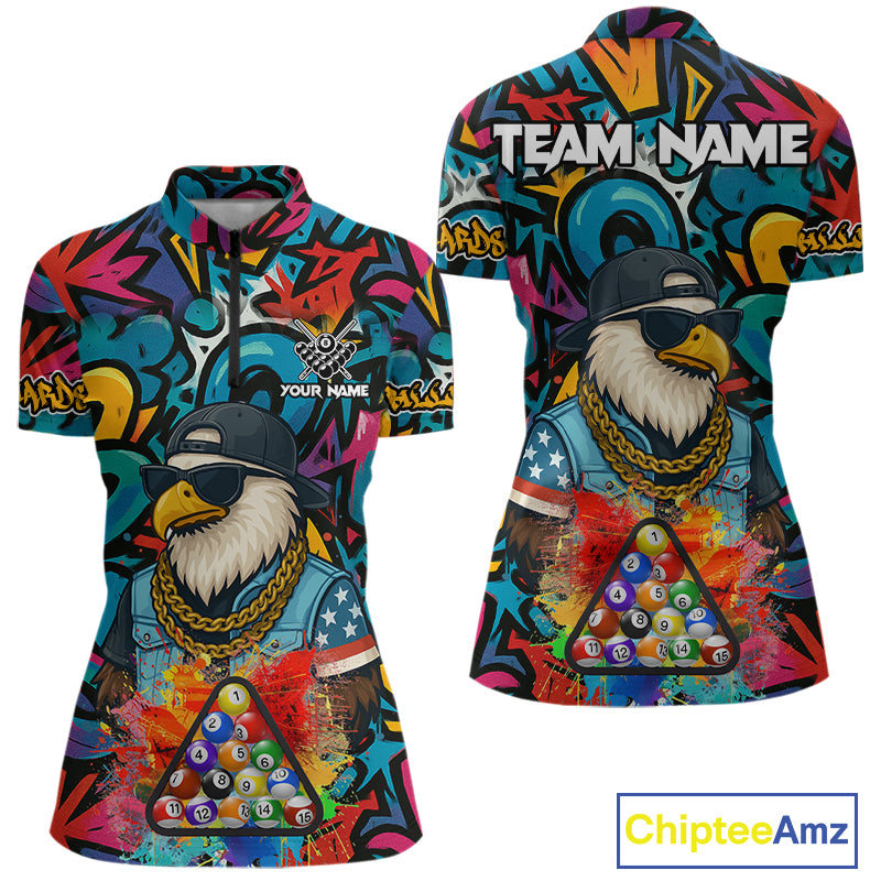 Funny Eagle Colorful Graffiti 8 Ball Billiard Shirt For Women Custom Billiard Jersey Pool Team Shirt TDM5782