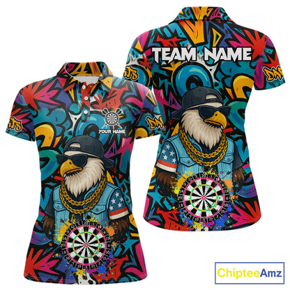 Funny Eagle Colorful Graffiti Darts Shirt For Women Custom Darts Jersey Team Polo & 1/4 Zip TDM5783