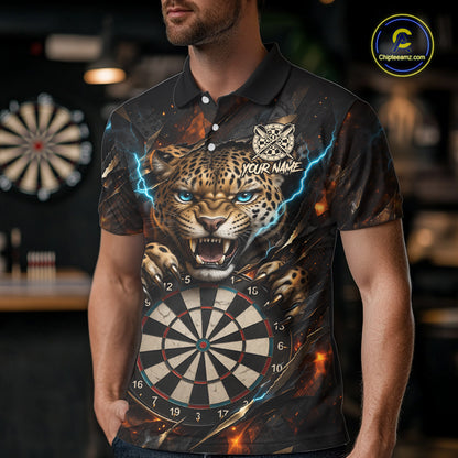 Personalized Leopard Lightning Darts Shirt For Men Custom Darts Jersey Polo & 1/4 Zip Team Shirts TDM6378