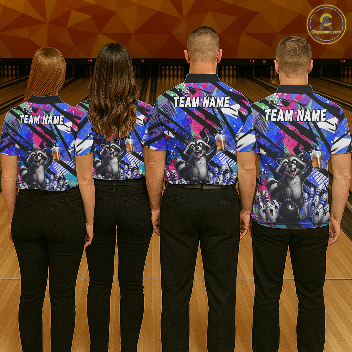 Funny Raccoon Colorful Graffiti Bowling Jersey For Men Custom Bowling Polo & 1/4 Zip Team Shirts TDM6572