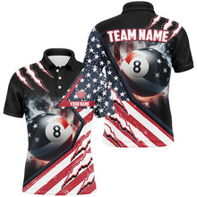 Load image into Gallery viewer, Personalized 8 Ball Pool US Flag Smoke Billiard Shirts For Men, Patriotic Billiard Jerseys Attire TDM1869