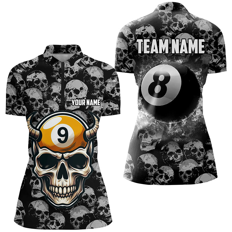 Personalized Billiard Jerseys 8 Ball & 9 Ball Custom Funny Skull Pattern Billiard Shirts For Women TDM1871