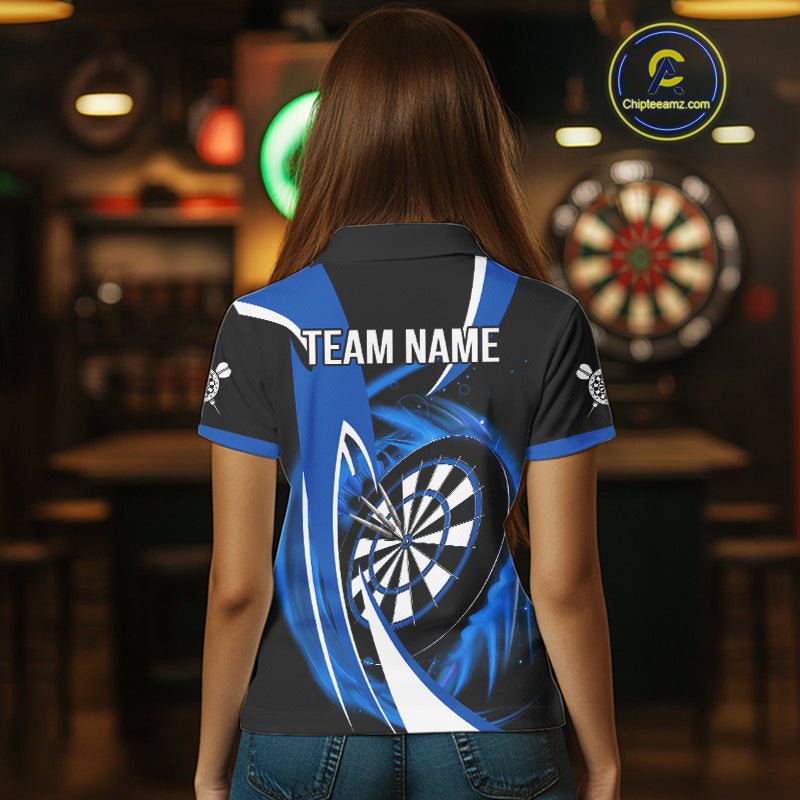Personalized Blue And Black Darts Shirt For Women Custom Darts League Team Polo & 1/4 Zip Jerseys TDM4405