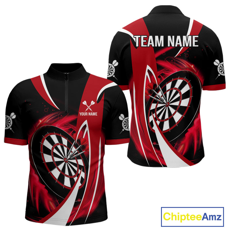 Personalized Red And Black Darts Shirt For Men Custom Darts League Team Polo & 1/4 Zip Jerseys TDM4406