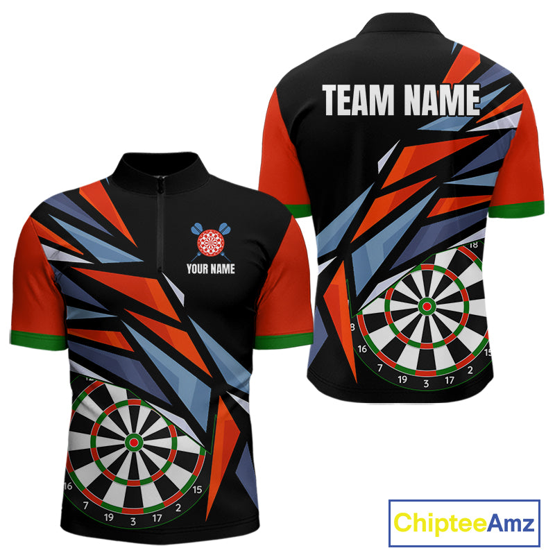 Personalized Red, Blue & Black Darts Shirt For Men Custom Darts League Team Jersey Polo & 1/4 Zip TDM4409