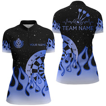 Load image into Gallery viewer, Blue Dartboard Fire Flame Women Darts Polo &amp; Quarter-Zip Shirt Custom Team Jersey Darts Gifts TDM2299