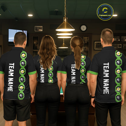 DNA Billiard 8 Ball & 9 Ball Shirts For Men Custom Funny Pool Jerseys Team Polo & 1/4 Zip |Green TDM5520