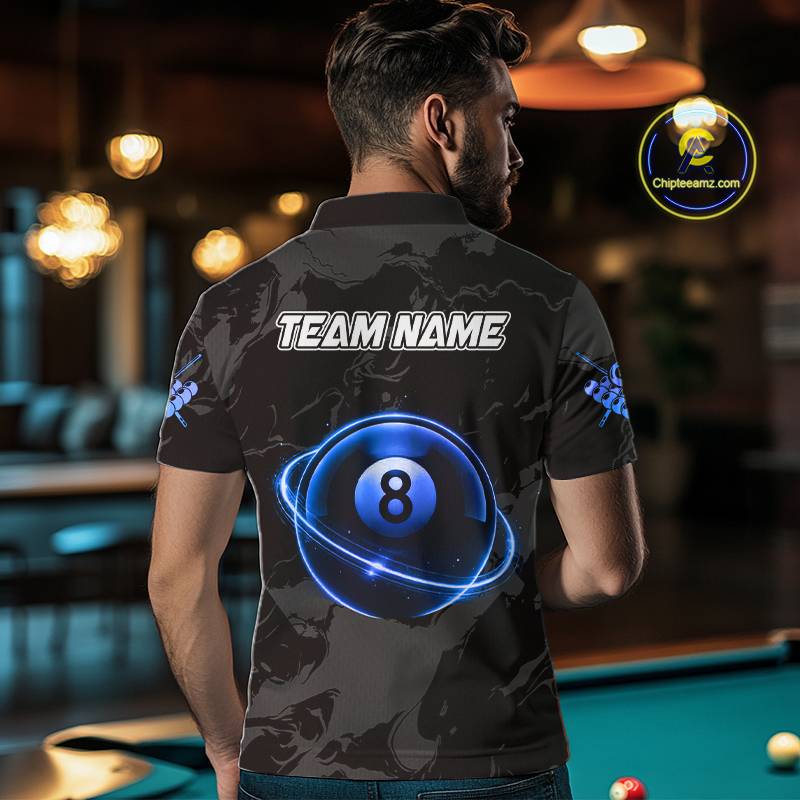 Custom Black And Blue 8 Ball Pool Eagle Paint Billiard Shirts For Men Team League Billiard Jerseys TDM5522