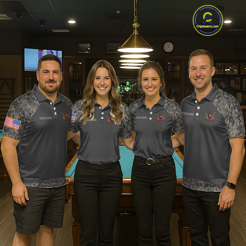 Personalized Retro Camo US Flag Billiard Shirt For Women Custom Pool Team Jersey Polo & 1/4 Zip TDM5793