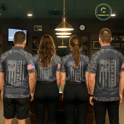 Personalized Retro Camo US Flag Billiard Shirt For Women Custom Pool Team Jersey Polo & 1/4 Zip TDM5793