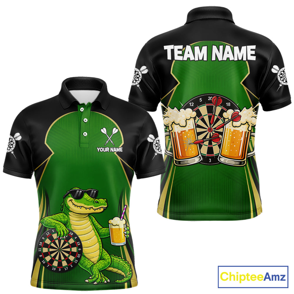 Funny Alligator And Beer Darts Shirt For Men Custom Darts Jersey Polo & 1/4 Zip, Darts Gifts TDM6144