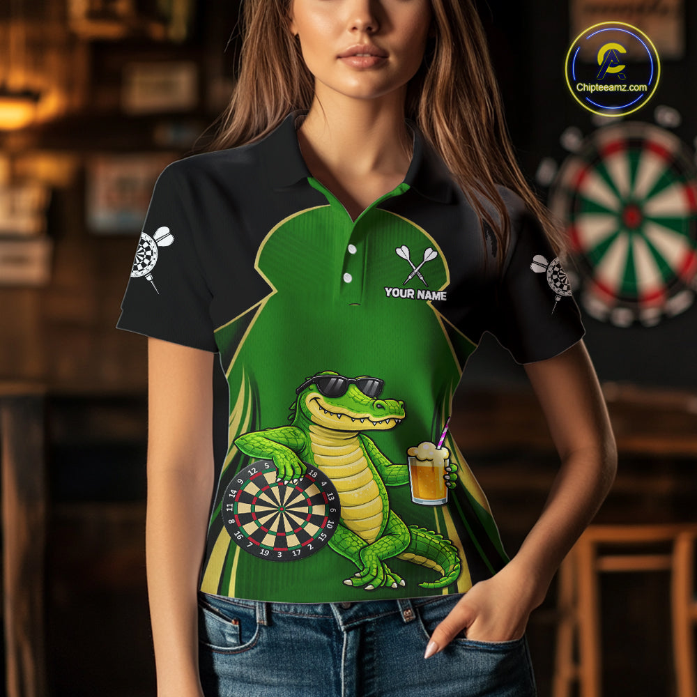 Funny Alligator And Beer Darts Shirt For Women Custom Darts Jersey Polo & 1/4 Zip, Darts Gifts TDM6144
