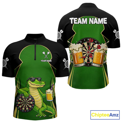 Funny Alligator And Beer Darts Shirt For Men Custom Darts Jersey Polo & 1/4 Zip, Darts Gifts TDM6144
