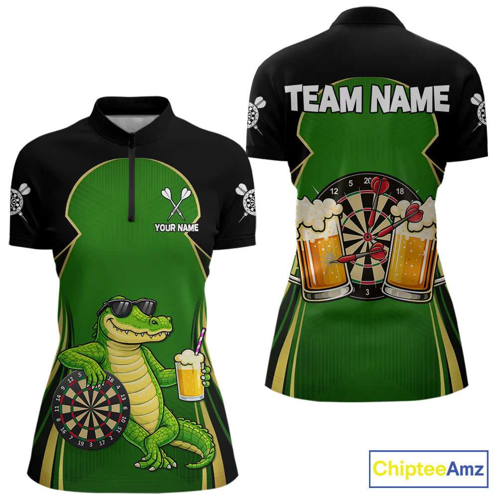 Funny Alligator And Beer Darts Shirt For Women Custom Darts Jersey Polo & 1/4 Zip, Darts Gifts TDM6144