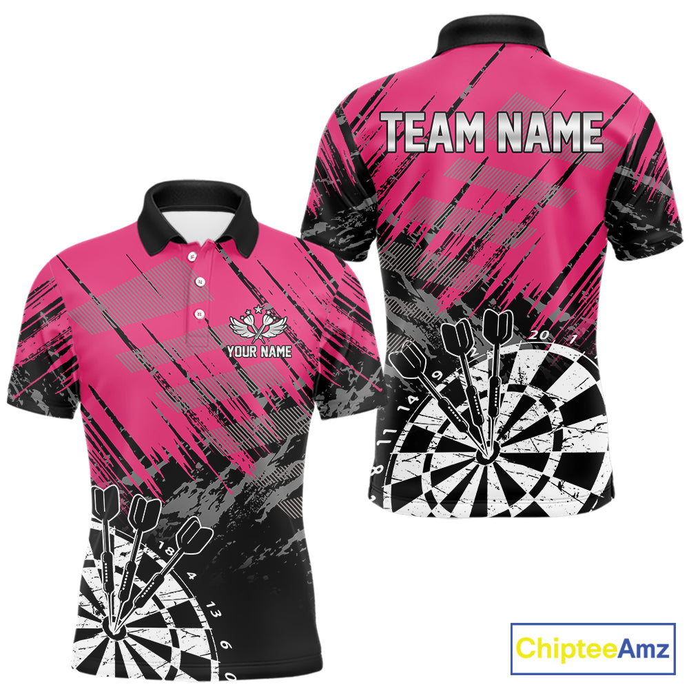 Pink Black Grunge Dart Shirts For Men Custom Dart Jersey With Pocket Option TDM6381