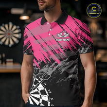 Load image into Gallery viewer, Pink Black Grunge Dart Shirts For Men Custom Dart Jersey With Pocket Option TDM6381