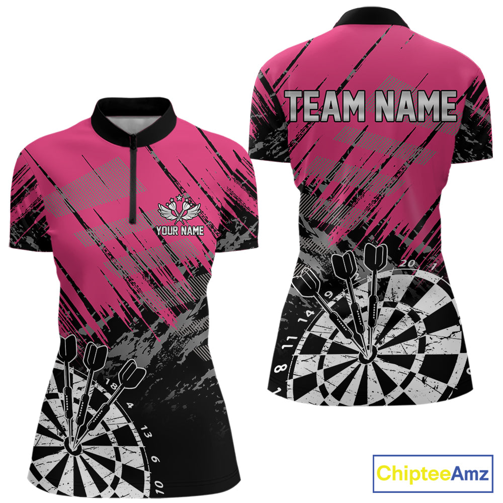 Pink Black Grunge Dart Shirts For Women Custom Dart Jersey With Pocket Option TDM6381