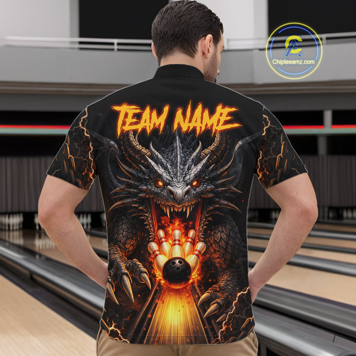 Personalized Dragon Bowling Jersey For Men Custom Fire Bowling League Team Shirt Polo & 1/4 Zip TDM6386