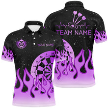 Load image into Gallery viewer, Purple Dartboard Fire Flame Men Darts Polo &amp; Quarter-Zip Shirt Custom Team Jersey Darts Gifts TDM1662