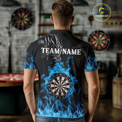Personalized Blue Flaming Dragon Dart Shirts For Men Custom Darts Team Jerseys Polo & Quarter Zip TDM4060