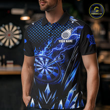 Load image into Gallery viewer, Personalized Blue Flame Lightning Icy Darts Shirt For Men, Darts Team Jersey Polo &amp; Quarter Zip TDM6578