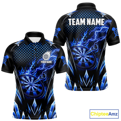 Personalized Blue Flame Lightning Icy Darts Shirt For Men, Darts Team Jersey Polo & Quarter Zip TDM6578