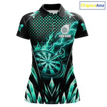 Load image into Gallery viewer, Customized Turquoise Flame Lightning Icy Darts Shirt For Women, Darts Team Jersey Polo &amp; Quarter Zip TDM6579