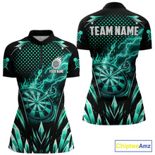 Load image into Gallery viewer, Customized Turquoise Flame Lightning Icy Darts Shirt For Women, Darts Team Jersey Polo &amp; Quarter Zip TDM6579