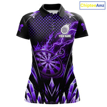 Load image into Gallery viewer, Personalized Purple Flame Lightning Icy Darts Shirt For Women, Darts Team Jersey Polo &amp; Quarter Zip TDM6580