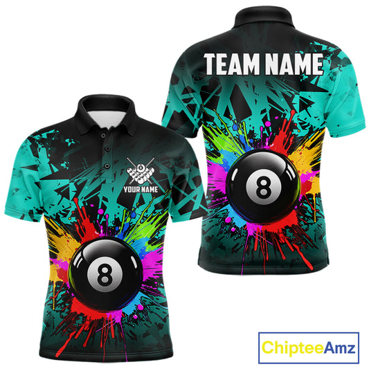 Colorful 8 Ball Pool Billiard Jersey For Men Custom Billiard Team Shirts Polo & 1/4 Zip | Turquoise TDM6581