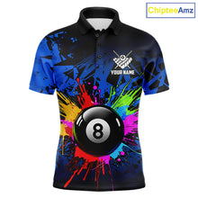 Load image into Gallery viewer, Colorful 8 Ball Pool Billiard Jersey For Men Custom Billiard Team Shirts Polo &amp; Quarter Zip | Blue TDM6582