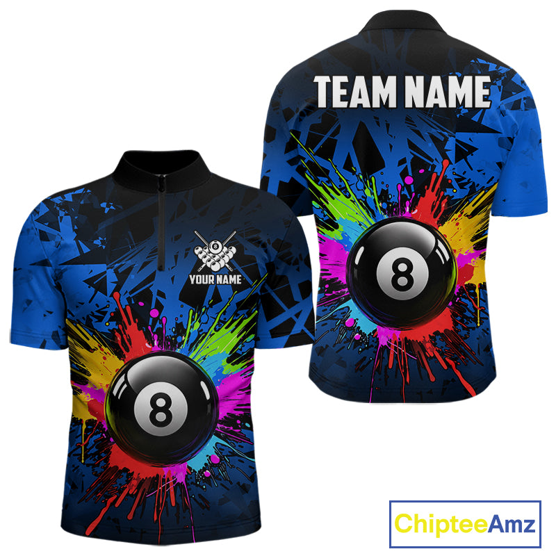 Colorful 8 Ball Pool Billiard Jersey For Men Custom Billiard Team Shirts Polo & Quarter Zip | Blue TDM6582