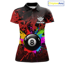 Load image into Gallery viewer, Colorful 8 Ball Pool Billiard Jersey For Women Custom Billiard Team Shirts Polo &amp; Quarter Zip | Red TDM6583