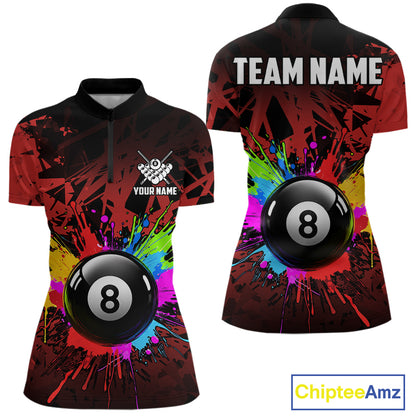Colorful 8 Ball Pool Billiard Jersey For Women Custom Billiard Team Shirts Polo & Quarter Zip | Red TDM6583