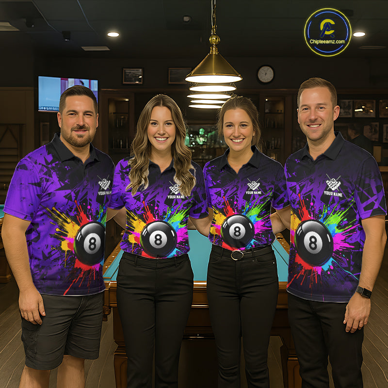 Colorful 8 Ball Pool Billiard Jersey For Women Custom Billiard Team Shirts Polo & Quarter Zip | Purple TDM6584
