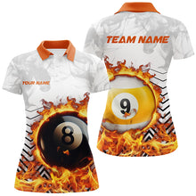 Load image into Gallery viewer, Personalized 8 Ball &amp; 9 Ball Fire Flame Smoke Billiard Shirts For Women, Billiard Apparel For Team TDM2083