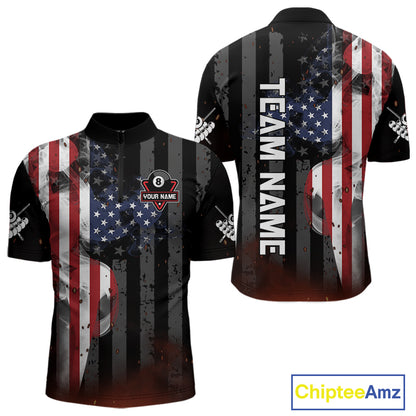 Personalized American Flag 8 Ball Billiard Shirt For Men, Patriotic Pool Team Jersey Polo, 1/4 Zip TDM4844