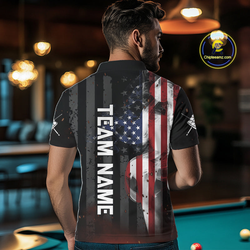 Personalized Vintage Smoke US Flag Billiard Shirts For Men, 9 Ball Pool Patriotic Billiard Jersey TDM4845