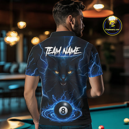 Blue 8 Ball Thunder Lightning Cat Billiard Shirt For Men Custom Pool Team Jersey Polo & 1/4 Zip TDM5065