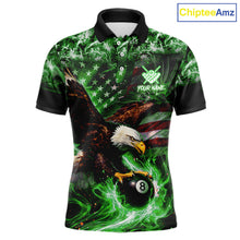 Load image into Gallery viewer, Green Flaming Eagle 8 Ball Billiard Shirt For Men Custom US Flag Pool Team Jersey Polo &amp; 1/ 4 Zip TDM6153