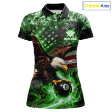 Load image into Gallery viewer, Green Flaming Eagle 8 Ball Billiard Shirt For Women Custom US Flag Pool Team Jersey Polo &amp; 1/ 4 Zip TDM6153