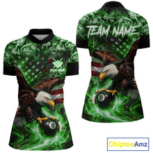 Load image into Gallery viewer, Green Flaming Eagle 8 Ball Billiard Shirt For Women Custom US Flag Pool Team Jersey Polo &amp; 1/ 4 Zip TDM6153