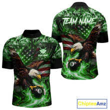 Load image into Gallery viewer, Green Flaming Eagle 8 Ball Billiard Shirt For Men Custom US Flag Pool Team Jersey Polo &amp; 1/ 4 Zip TDM6153