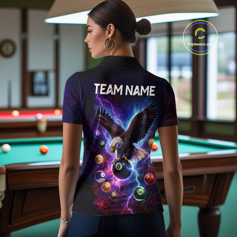 Custom Colorful Lightning Eagle Billiard Shirt For Women, 8 Ball Pool Team Jersey Polo & 1/4 Zip TDM6157