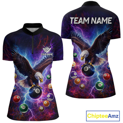 Custom Colorful Lightning Eagle Billiard Shirt For Women, 8 Ball Pool Team Jersey Polo & 1/4 Zip TDM6157
