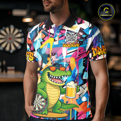 Funny Alligator Colorful Graffiti Darts Shirt For Men Custom Darts Team Jersey Polo & 1/4 Zip TDM6392