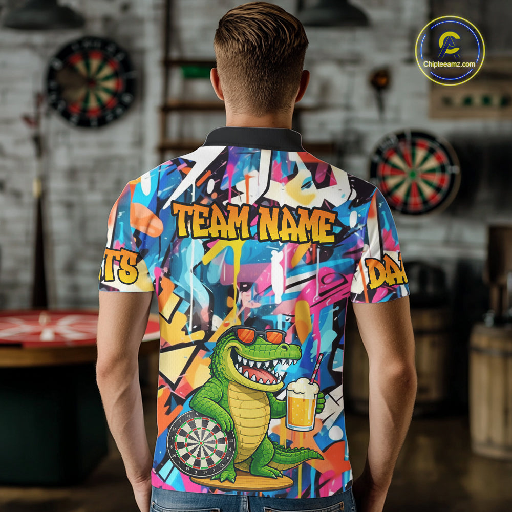 Funny Alligator Colorful Graffiti Darts Shirt For Men Custom Darts Team Jersey Polo & 1/4 Zip TDM6392
